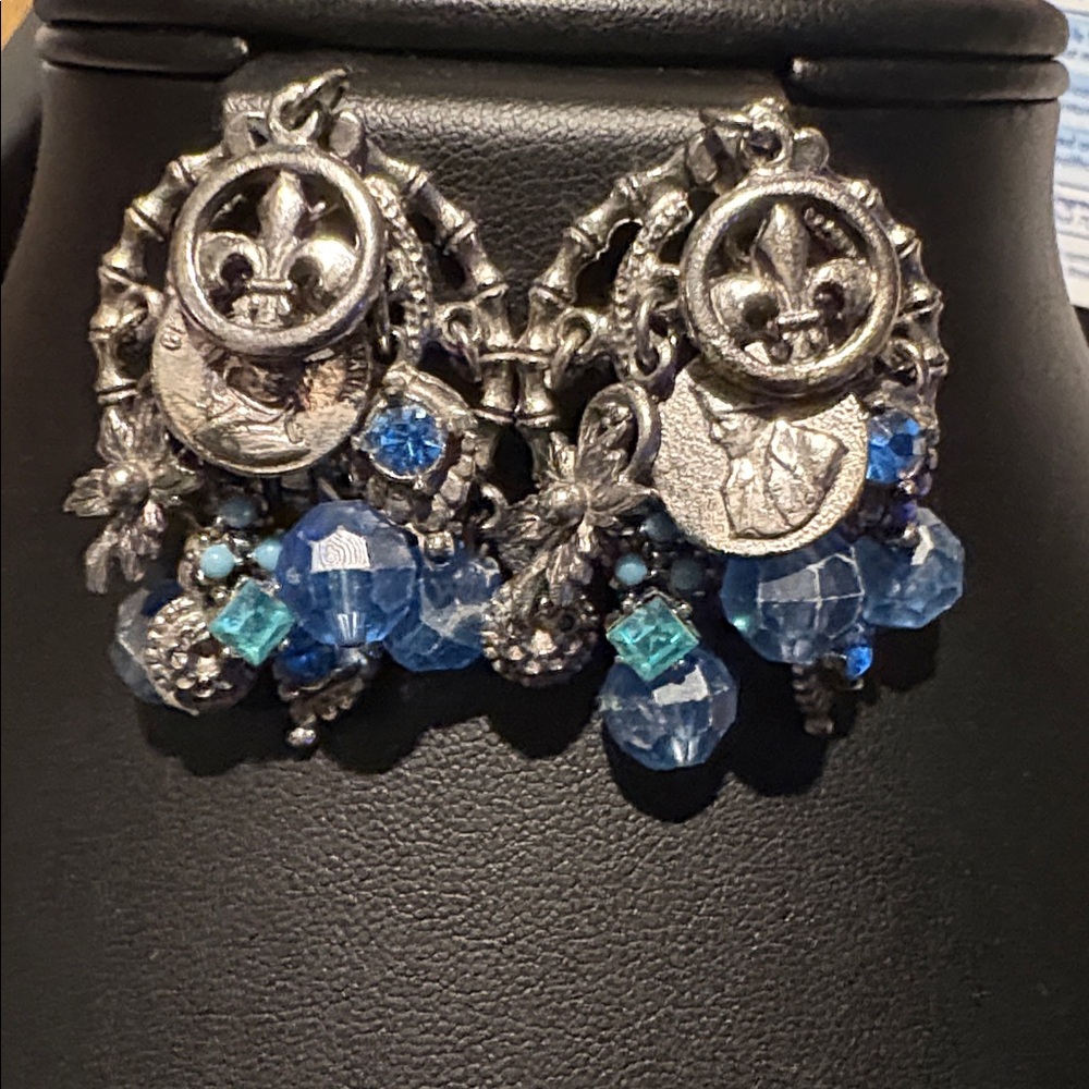 Vintage Arther Pepper Silver and Blue Dangle Earrings